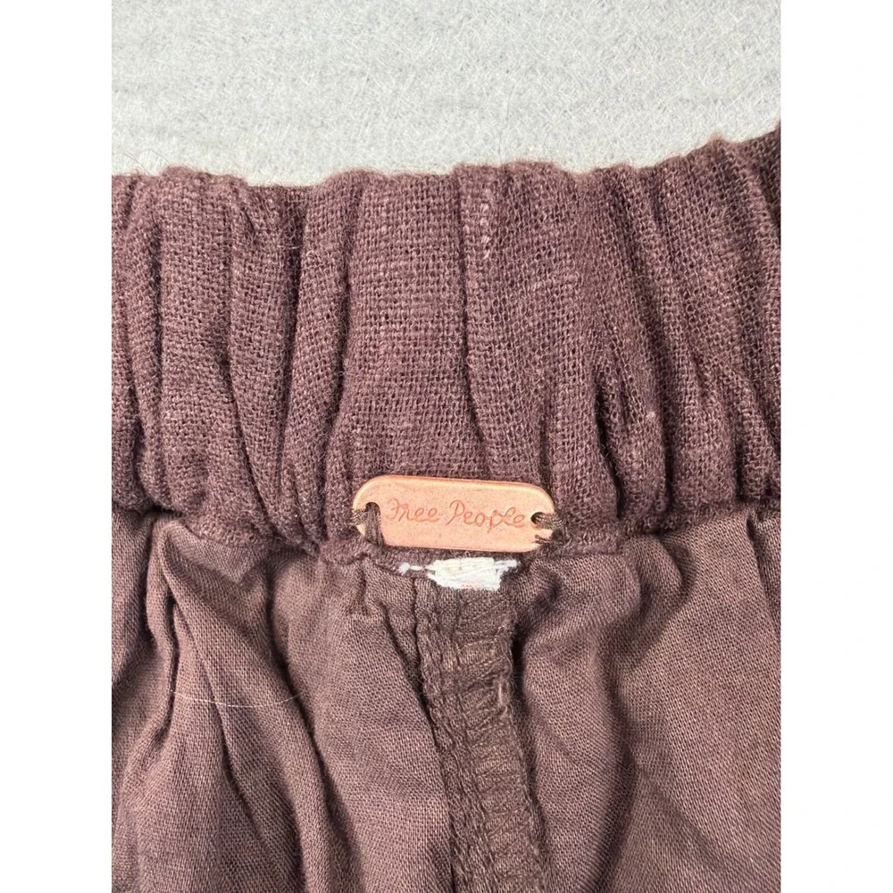 Free People Brown Linen Blend Wide Leg Crop Pants Elastic Waist Boho Women Small